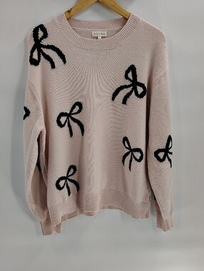 AARON & AMBER Je Taime Bow Sweater Pink Black Bow Size Large